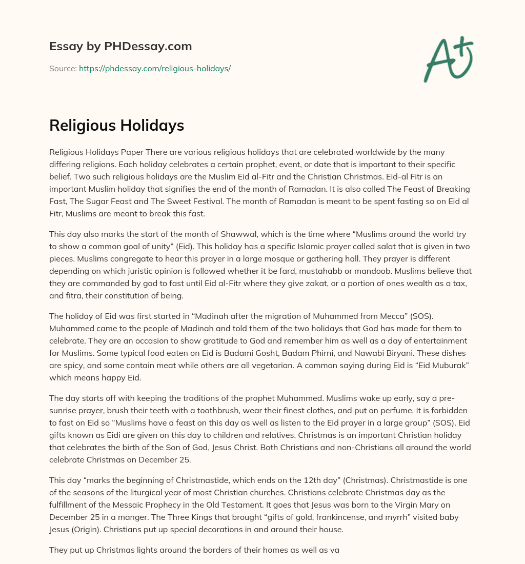 Religious Holidays essay