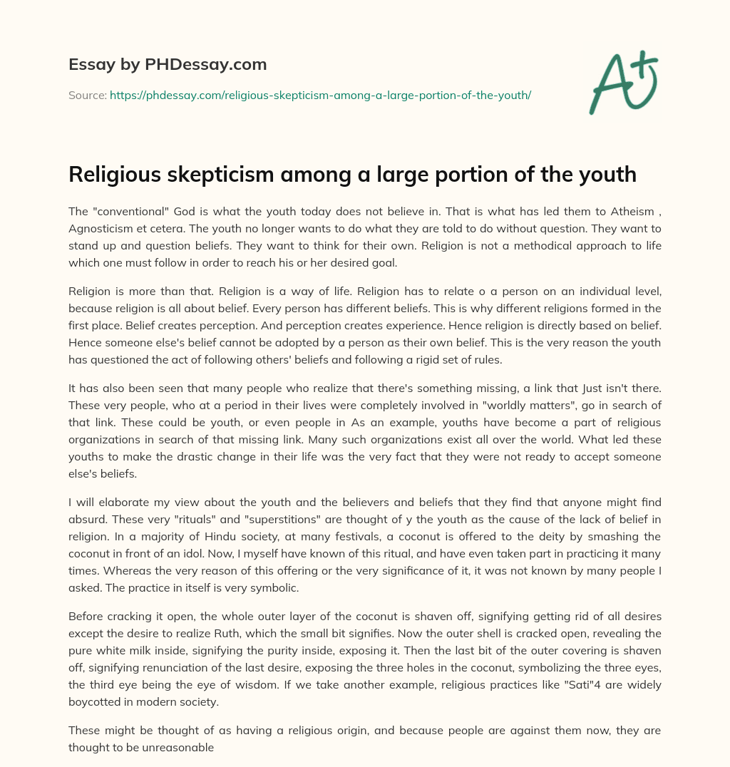 Religious skepticism among a large portion of the youth essay