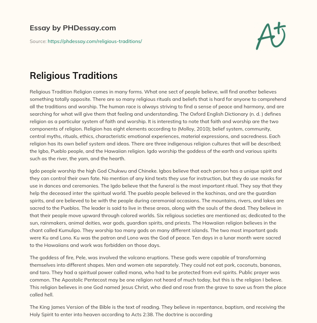 Religious Traditions essay