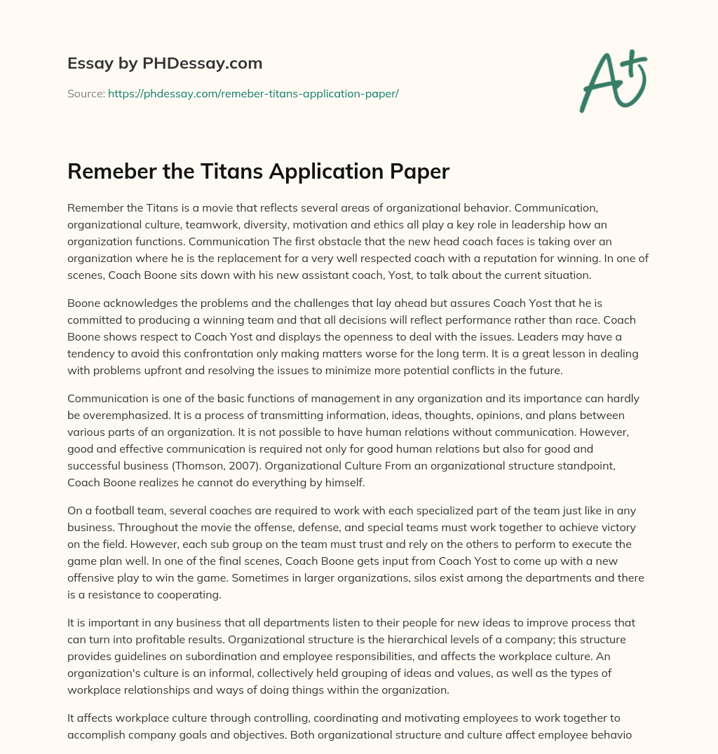 Remeber the Titans Application Paper essay