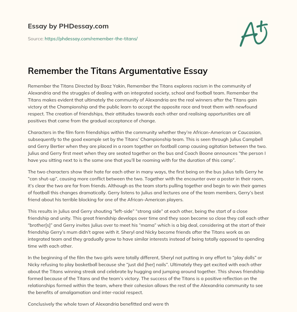 Remember the Titans Argumentative Essay essay