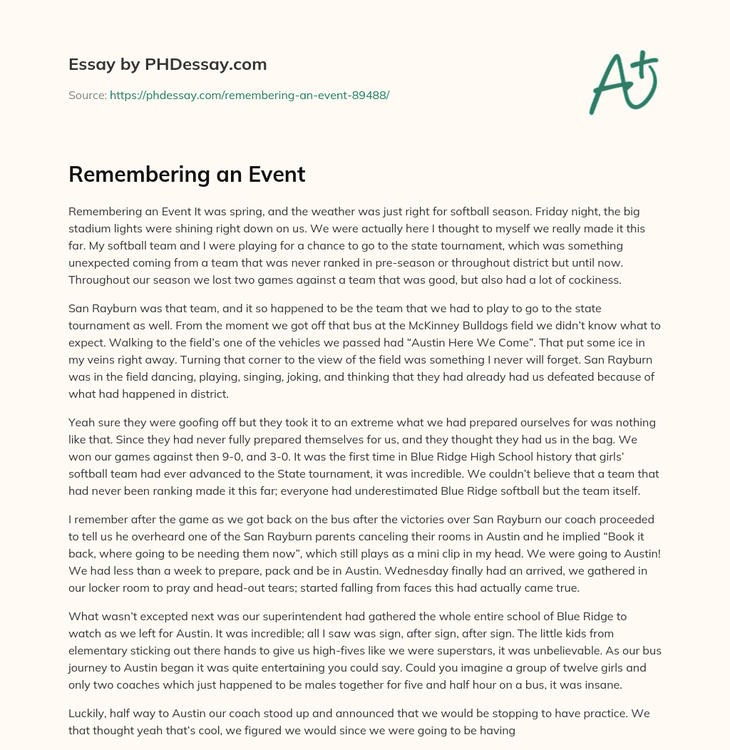 Remembering an Event essay
