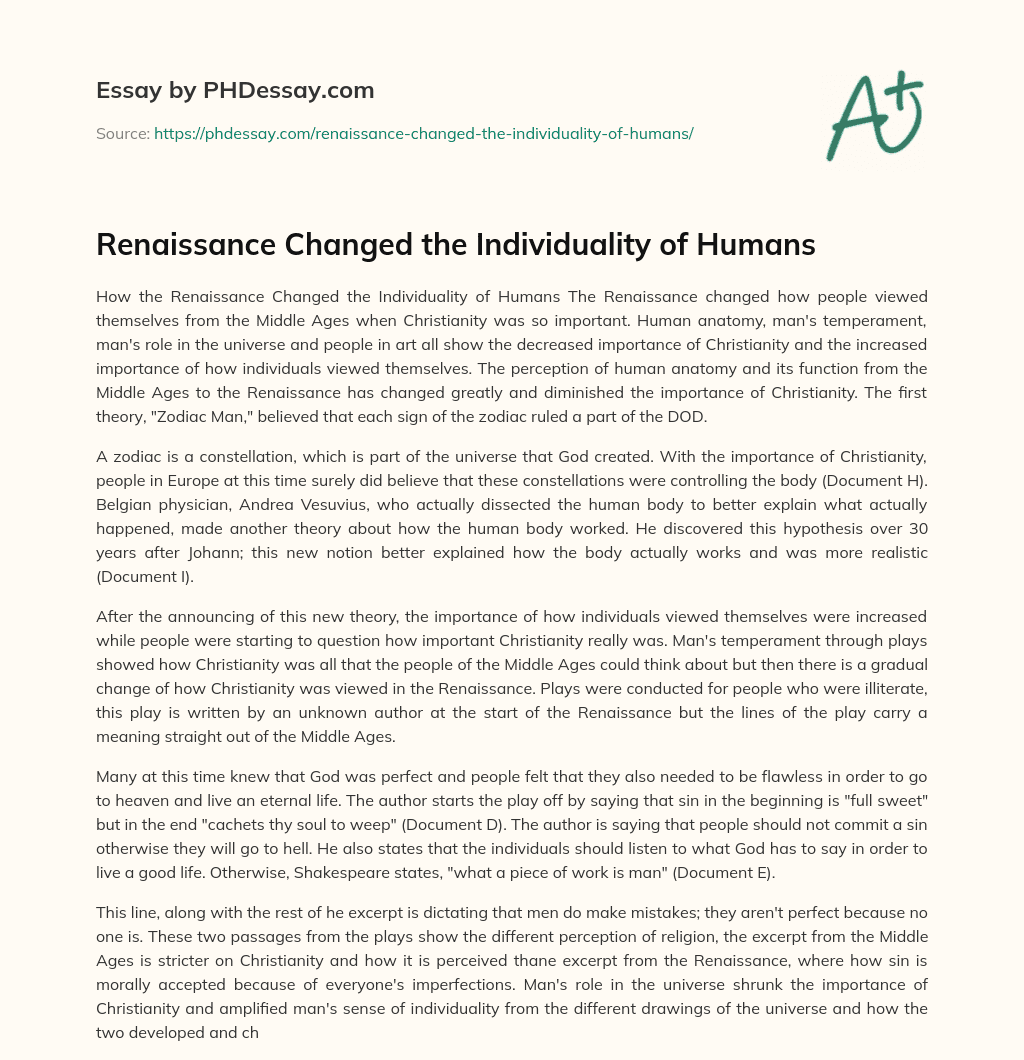 Renaissance Changed the Individuality of Humans essay