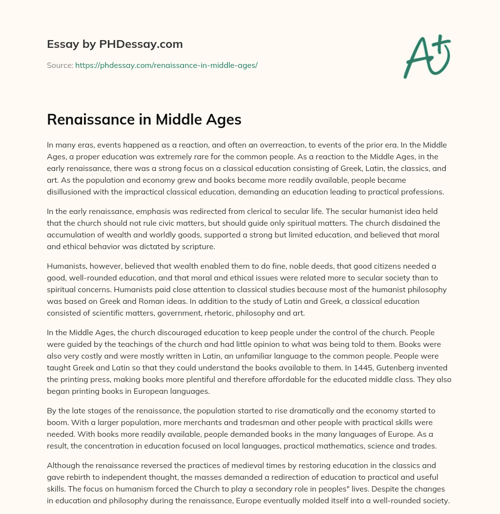 Renaissance in Middle Ages essay