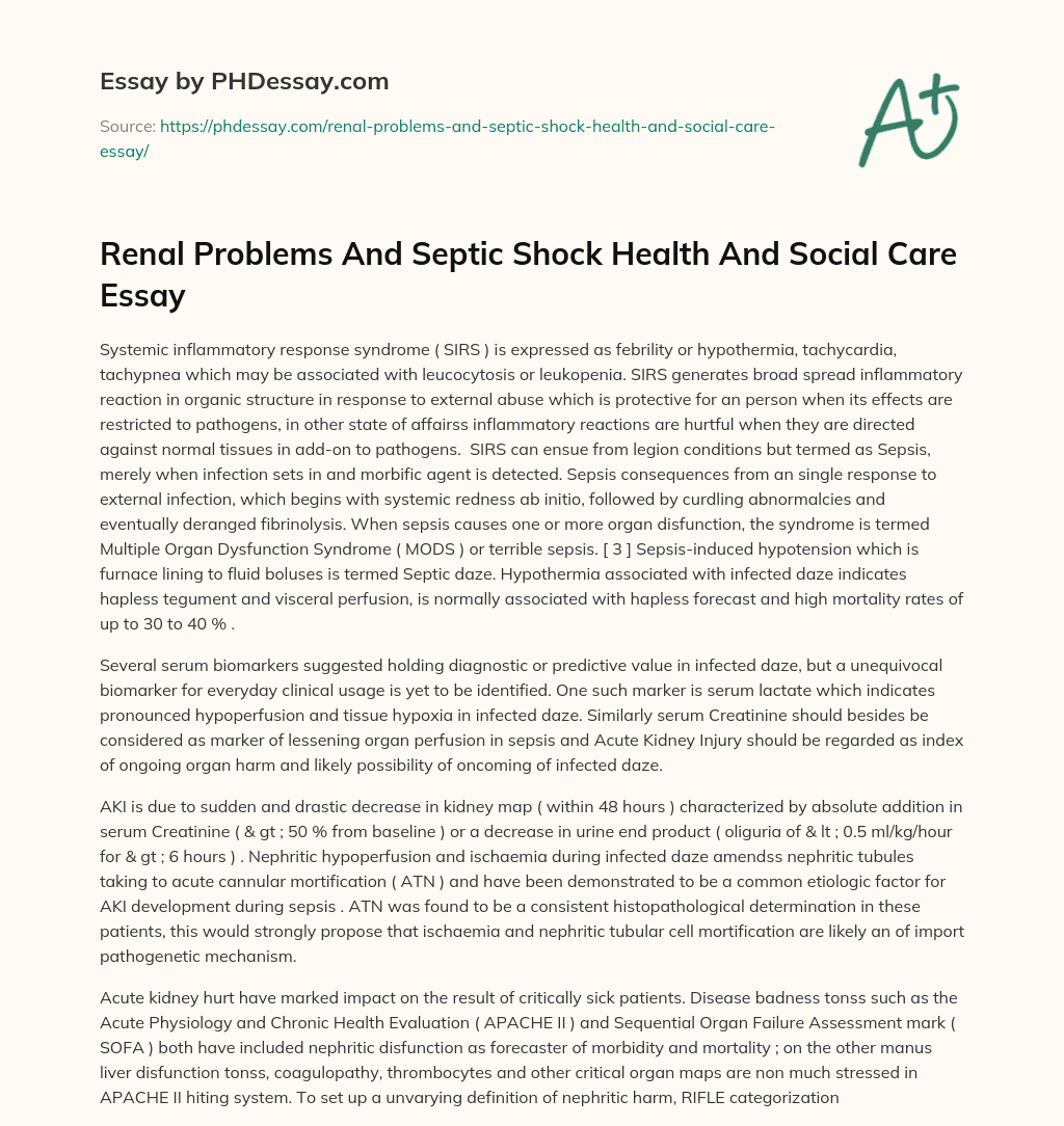 Renal Problems And Septic Shock Health And Social Care Essay essay