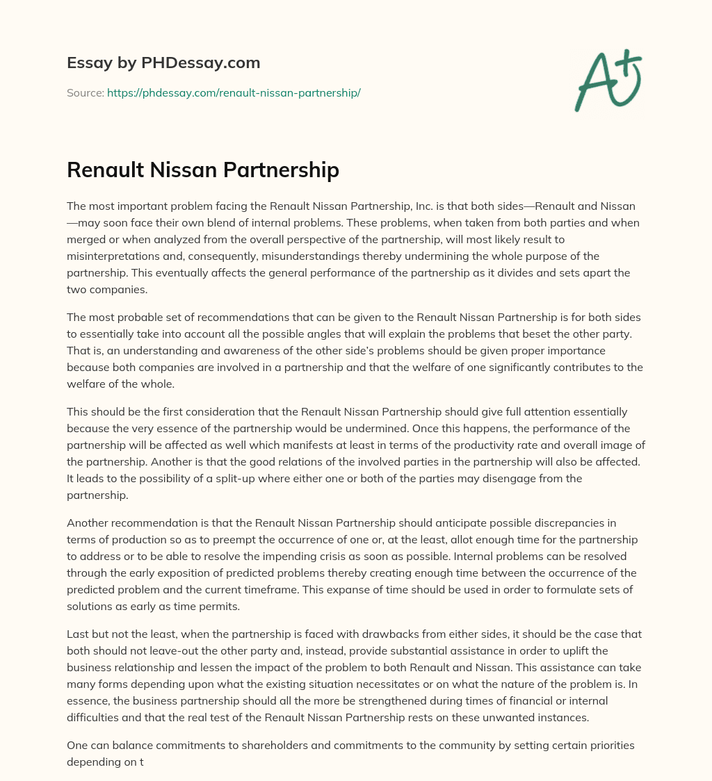 Renault Nissan Partnership essay