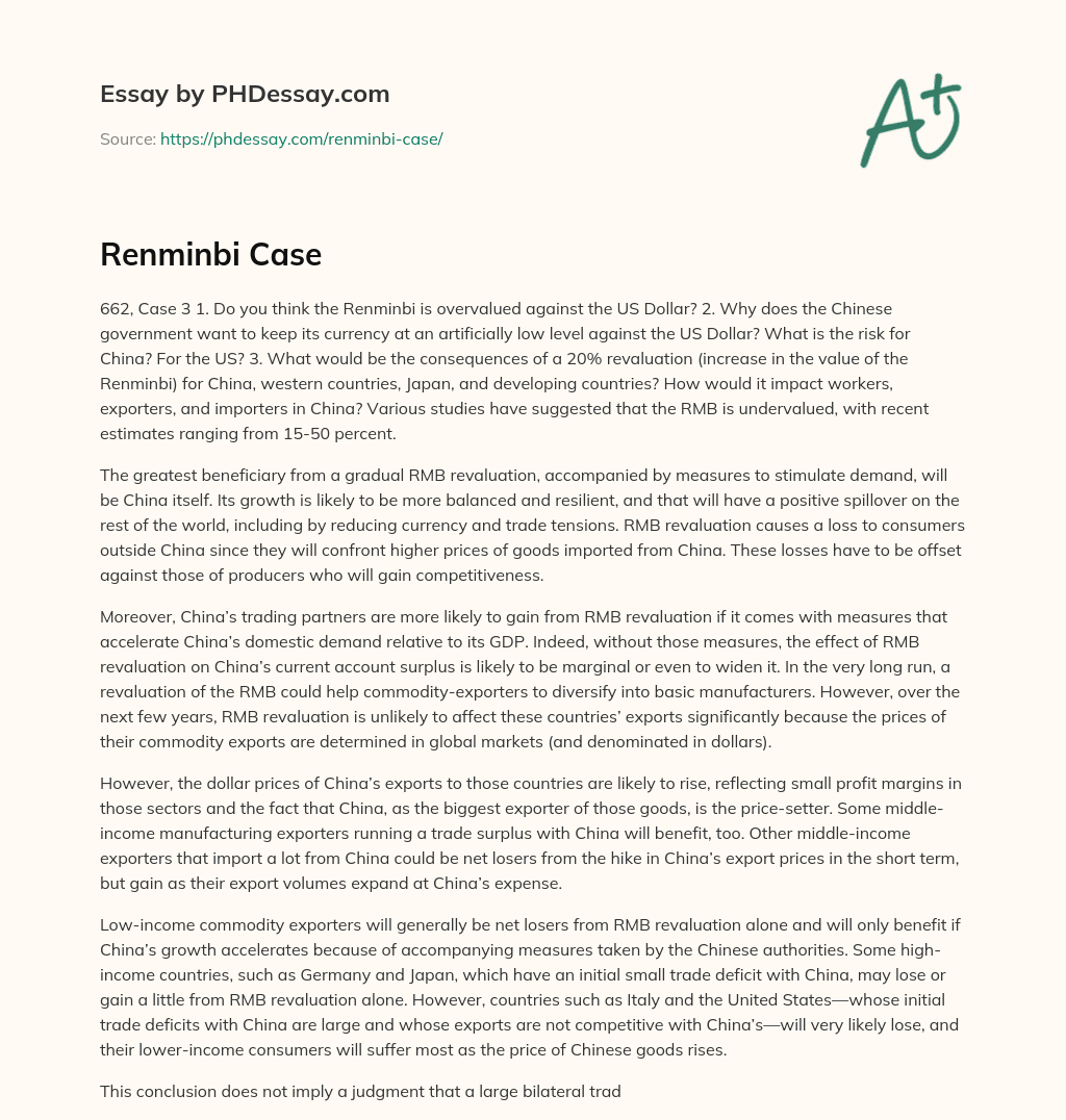 Renminbi Case essay