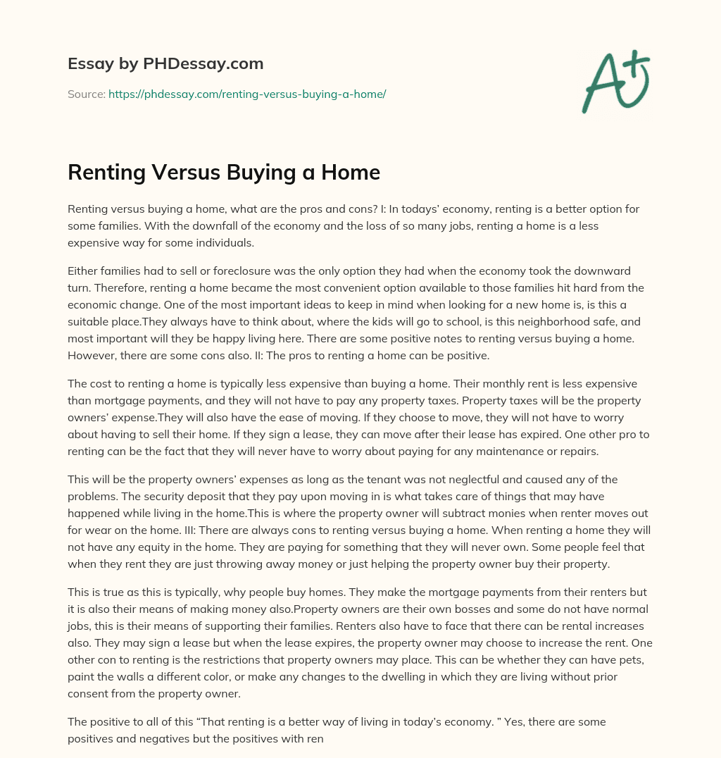 Renting Versus Buying a Home essay
