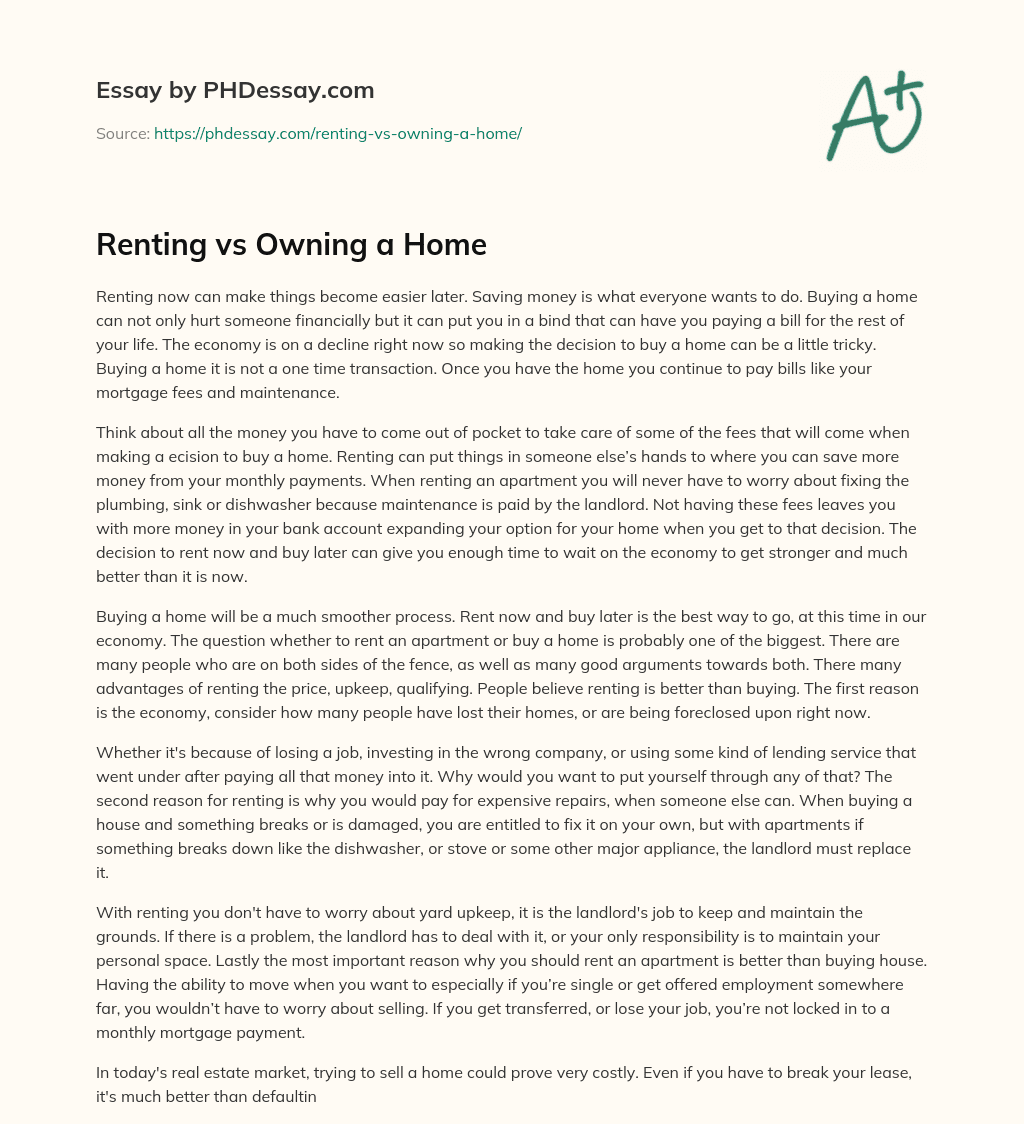 Renting vs Owning a Home essay