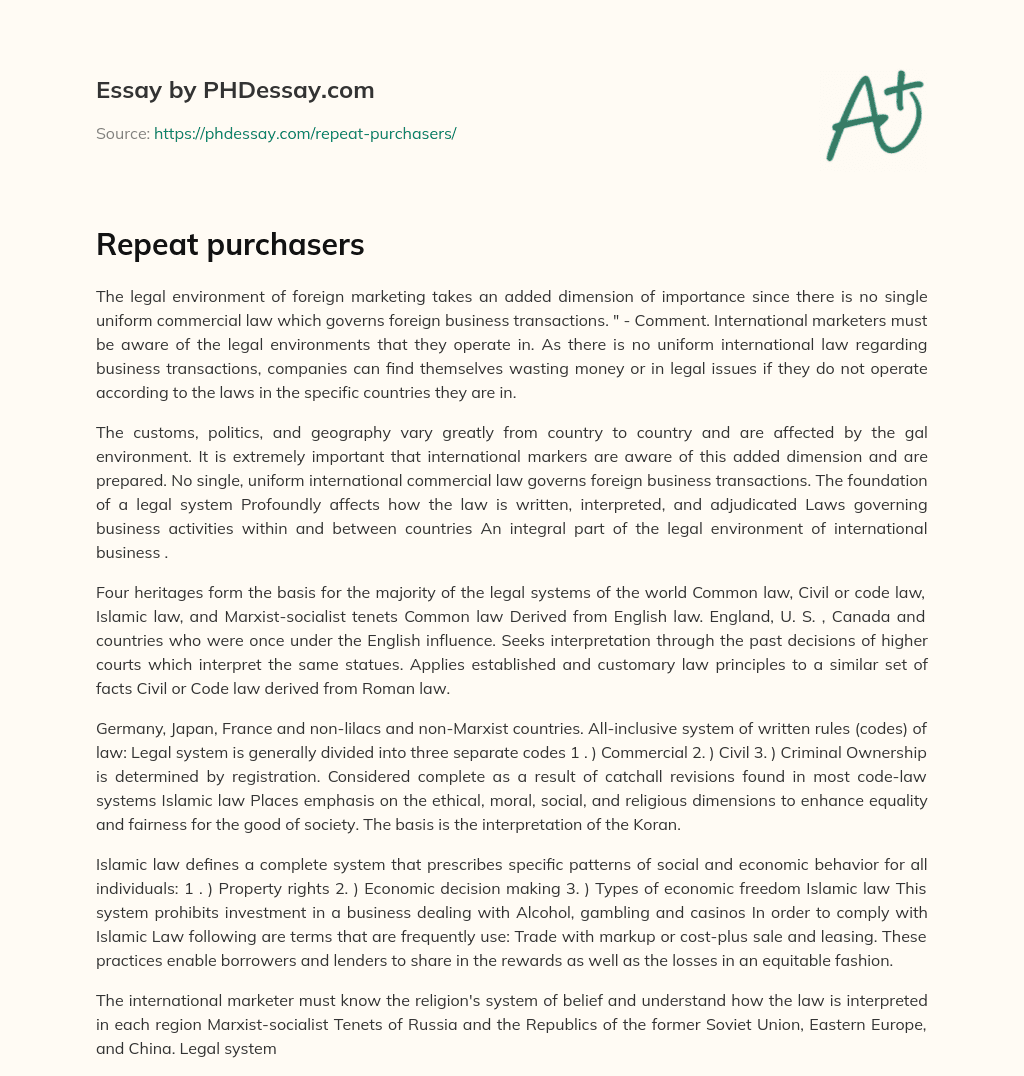 Repeat purchasers essay