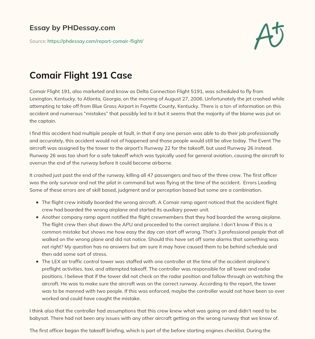 Comair Flight 191 Case essay