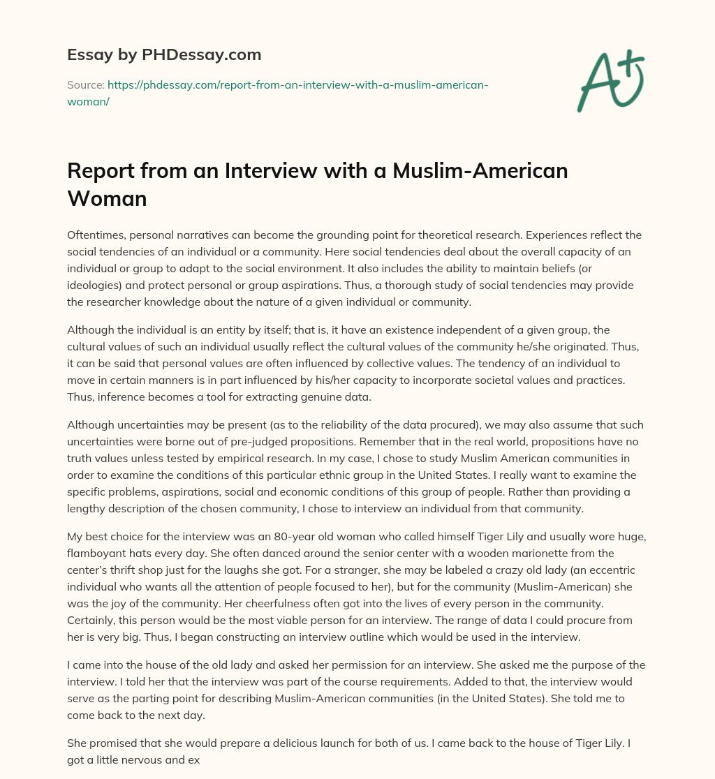 Report from an Interview with a Muslim-American Woman essay