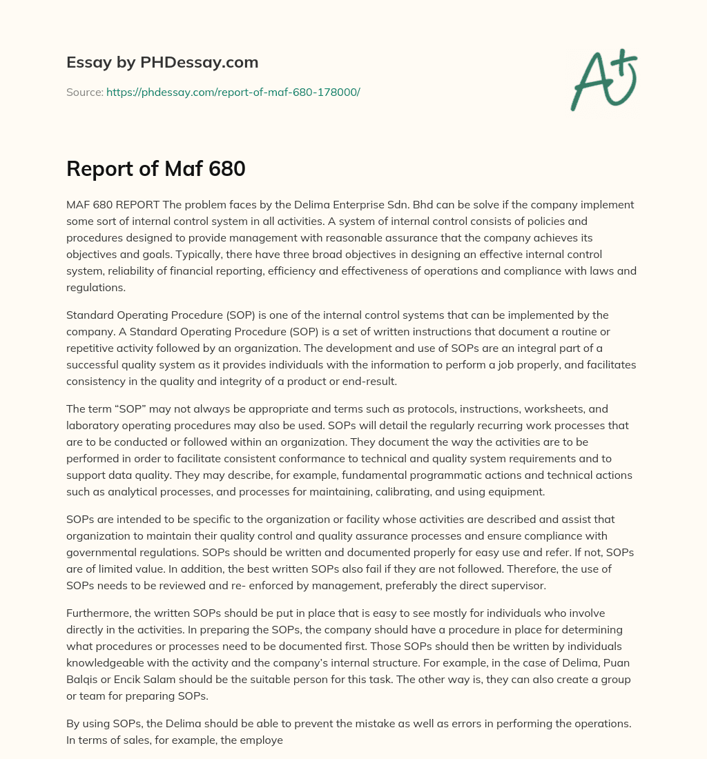 Report of Maf 680 essay