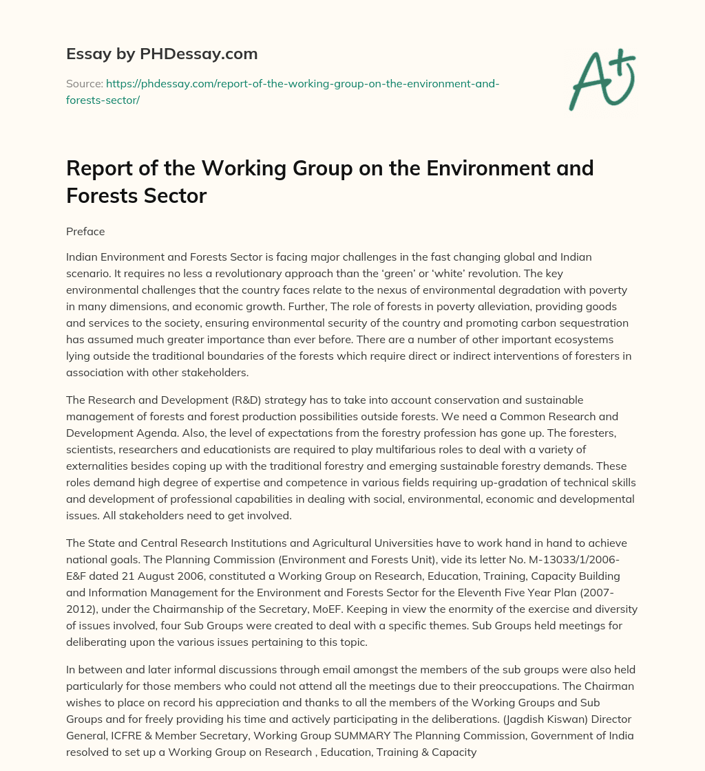 Report of the Working Group on the Environment and Forests Sector essay