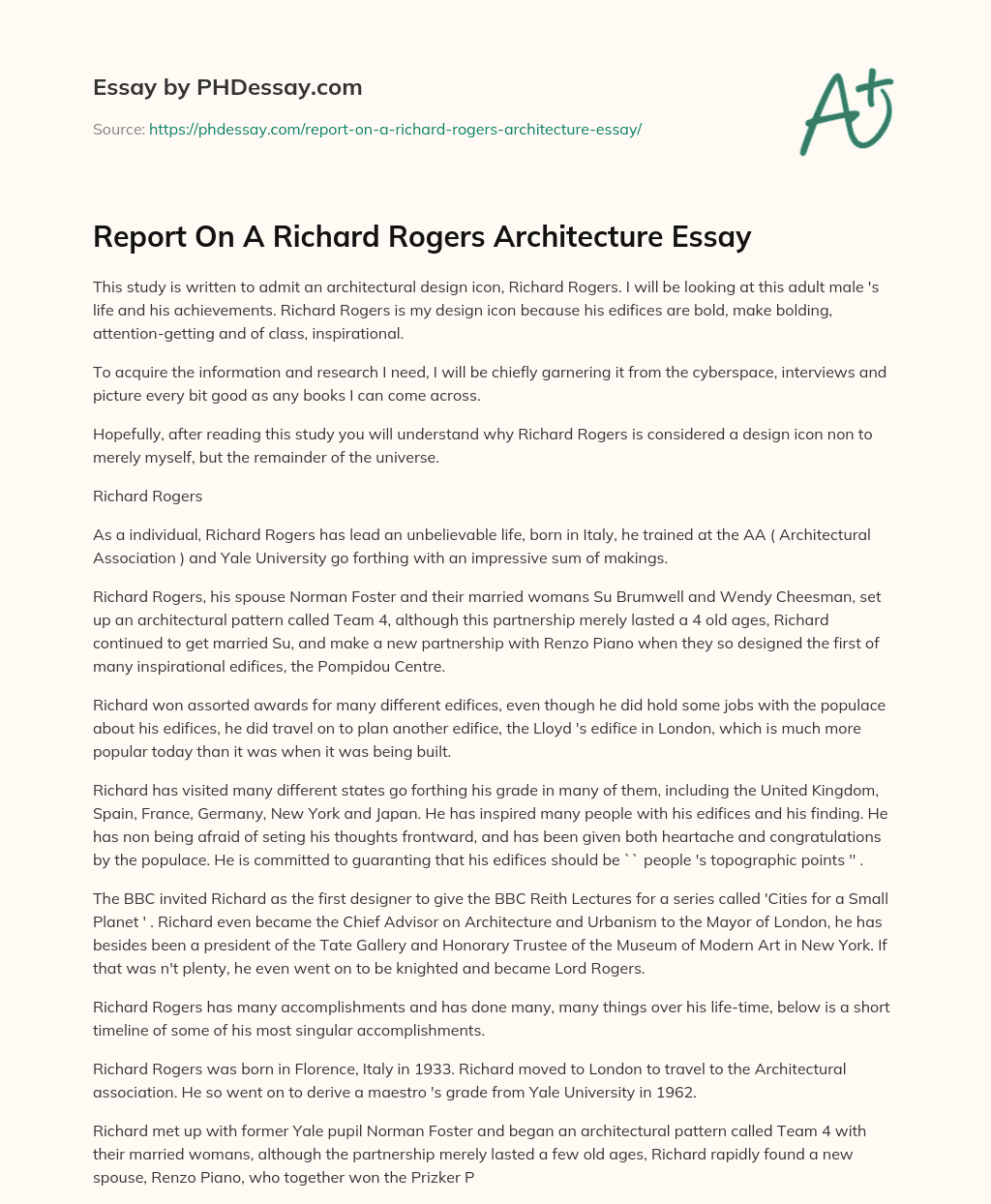Report On A Richard Rogers Architecture Essay essay
