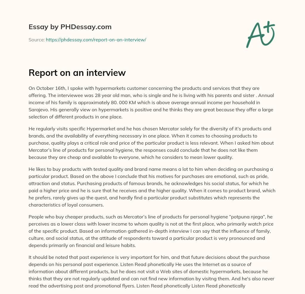 Report on an interview essay