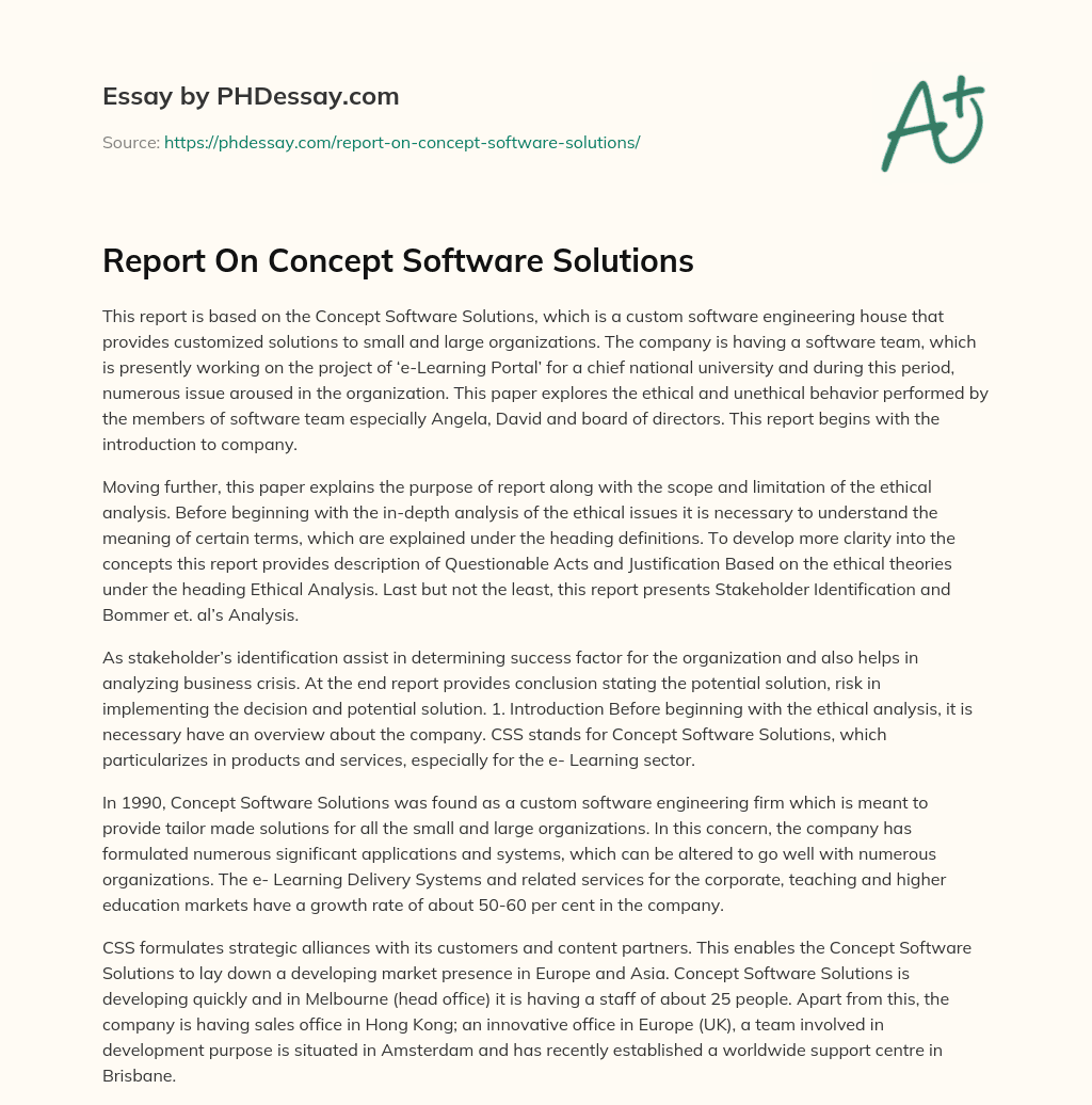 Report On Concept Software Solutions essay