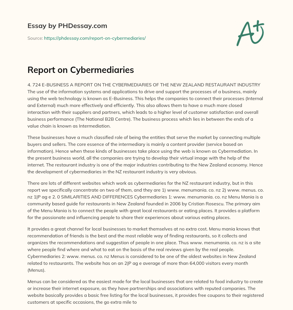 Report on Cybermediaries essay