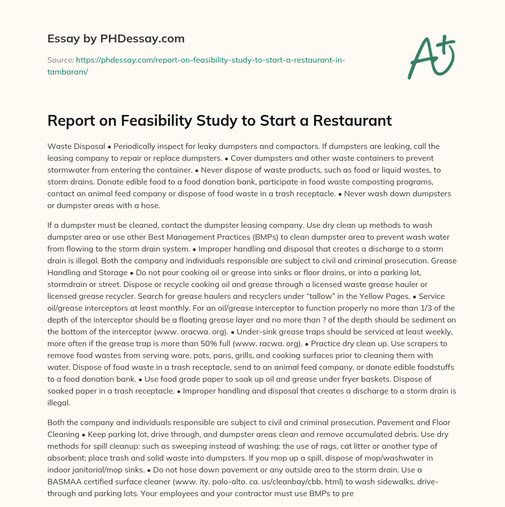 Report on Feasibility Study to Start a Restaurant essay
