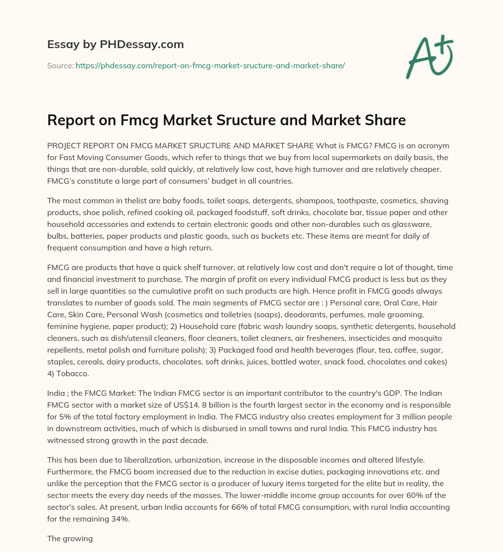 Report on Fmcg Market Sructure and Market Share essay