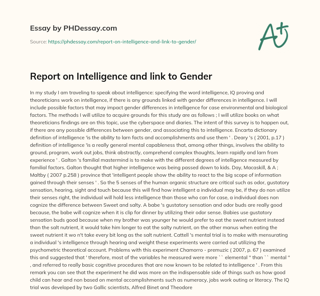 Report on Intelligence and link to Gender essay