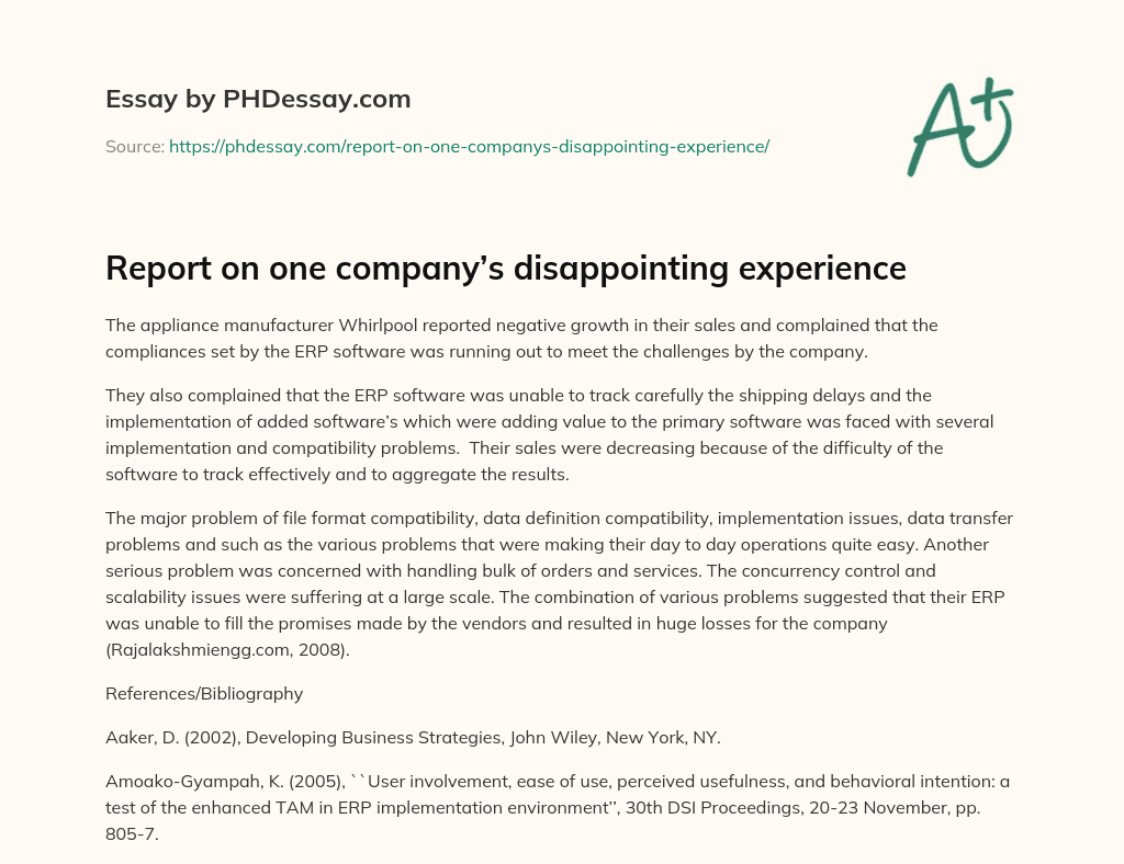 Report on one company’s disappointing experience essay
