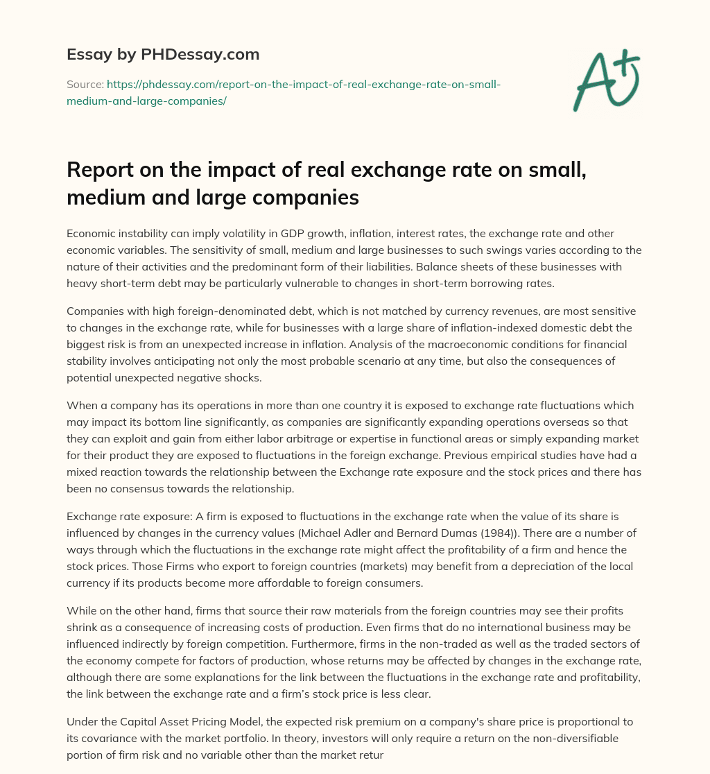 Report on the impact of real exchange rate on small, medium and large companies essay