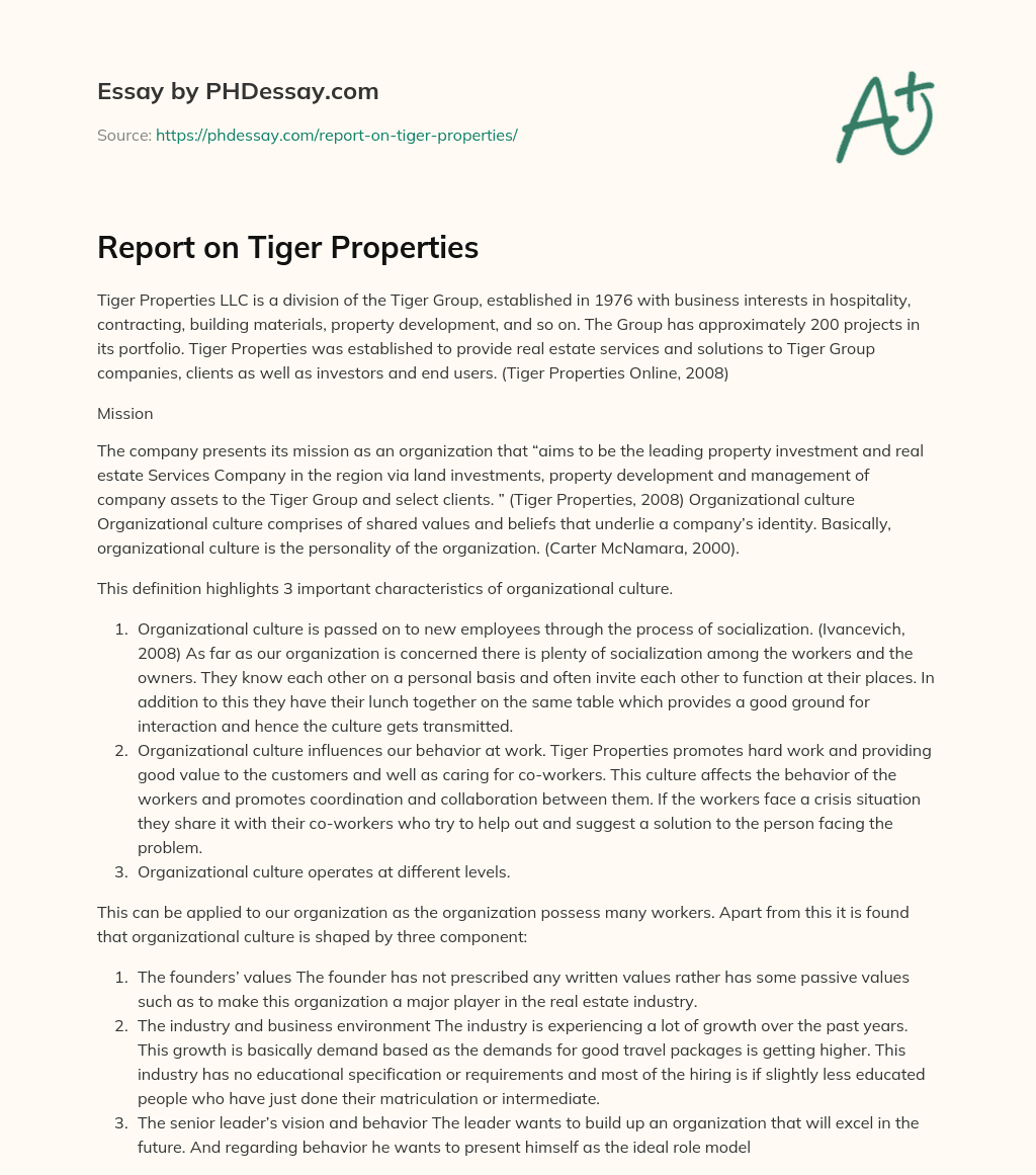 Report on Tiger Properties essay