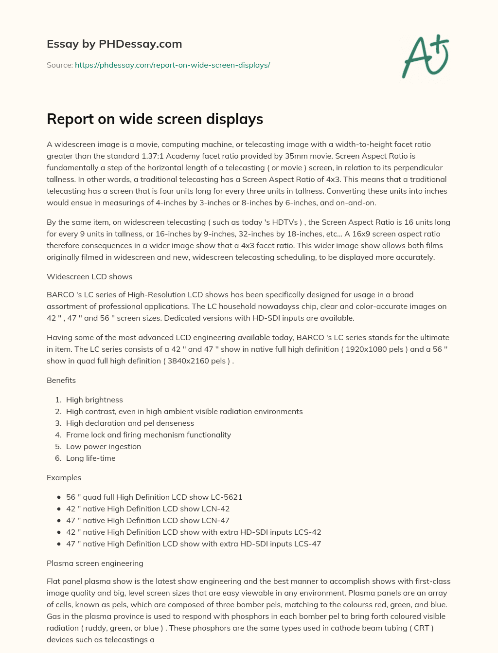 Report on wide screen displays essay