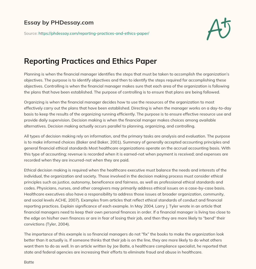 Reporting Practices and Ethics Paper essay