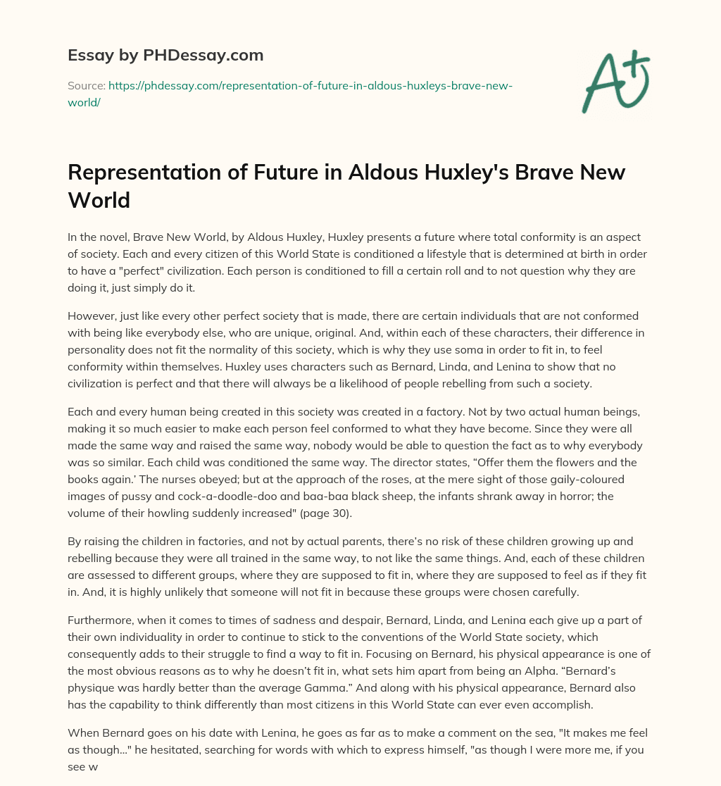 Representation of Future in Aldous Huxley’s Brave New World essay