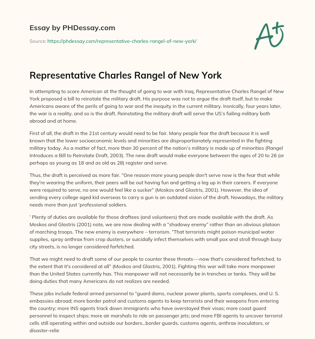 Representative Charles Rangel of New York essay