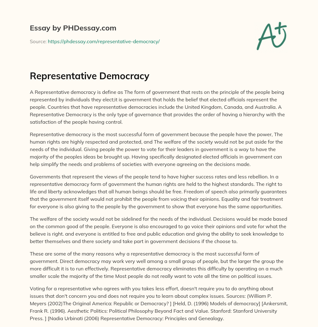 Representative Democracy essay