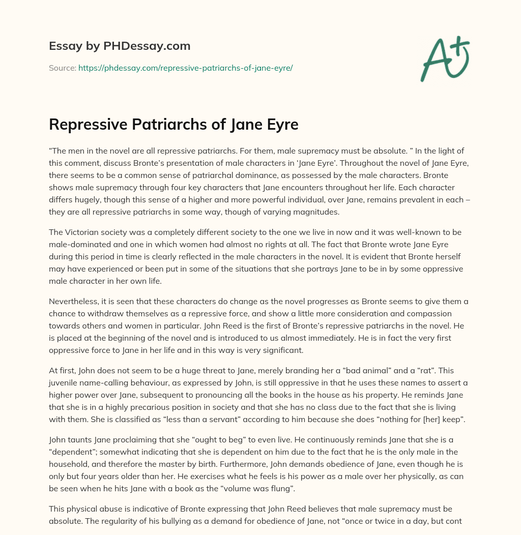 Repressive Patriarchs of Jane Eyre essay