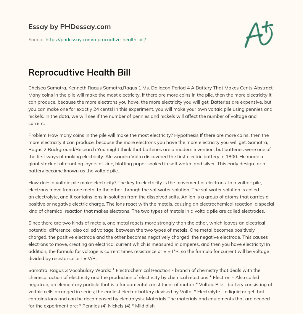 Reprocudtive Health Bill essay