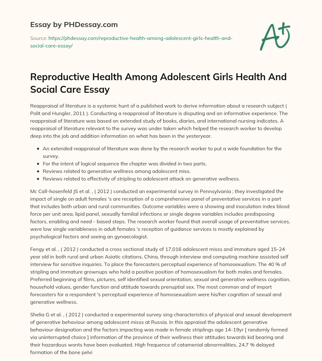 essay about adolescent reproductive health