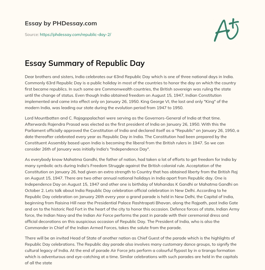 Essay Summary of Republic Day essay