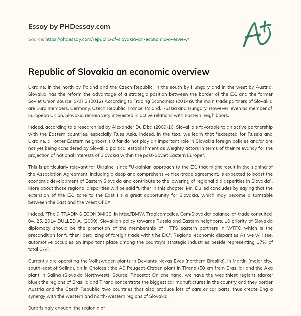 Republic of Slovakia an economic overview essay