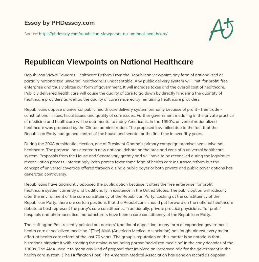 Republican Viewpoints on National Healthcare essay