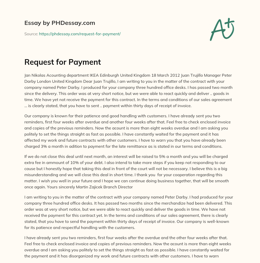 Request for Payment essay