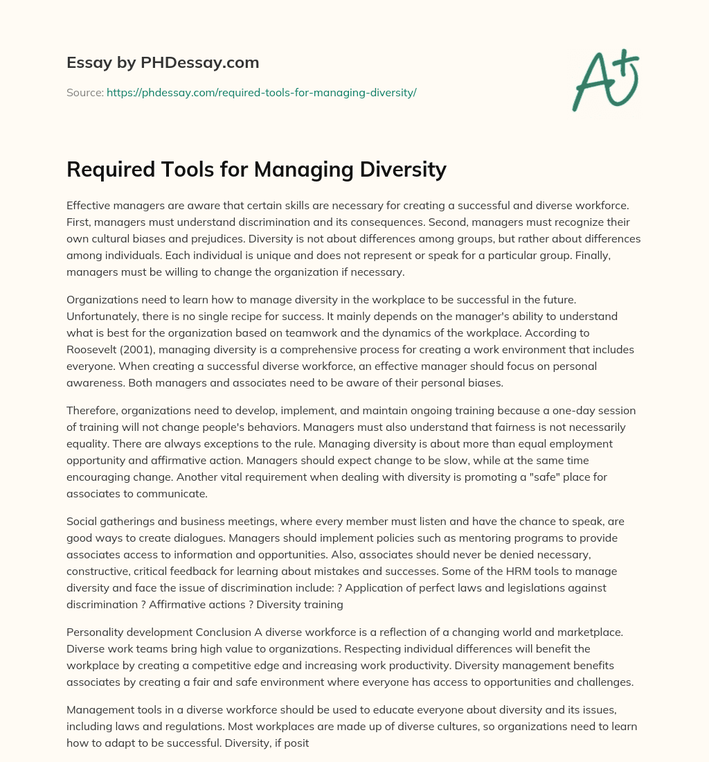 Required Tools for Managing Diversity essay