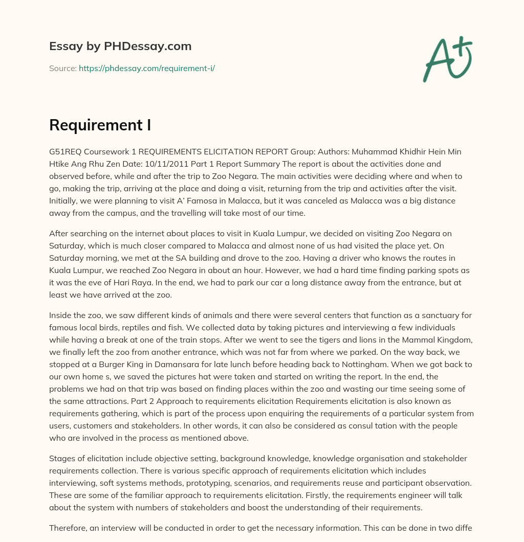 Planning and Visiting Zoo Negara essay
