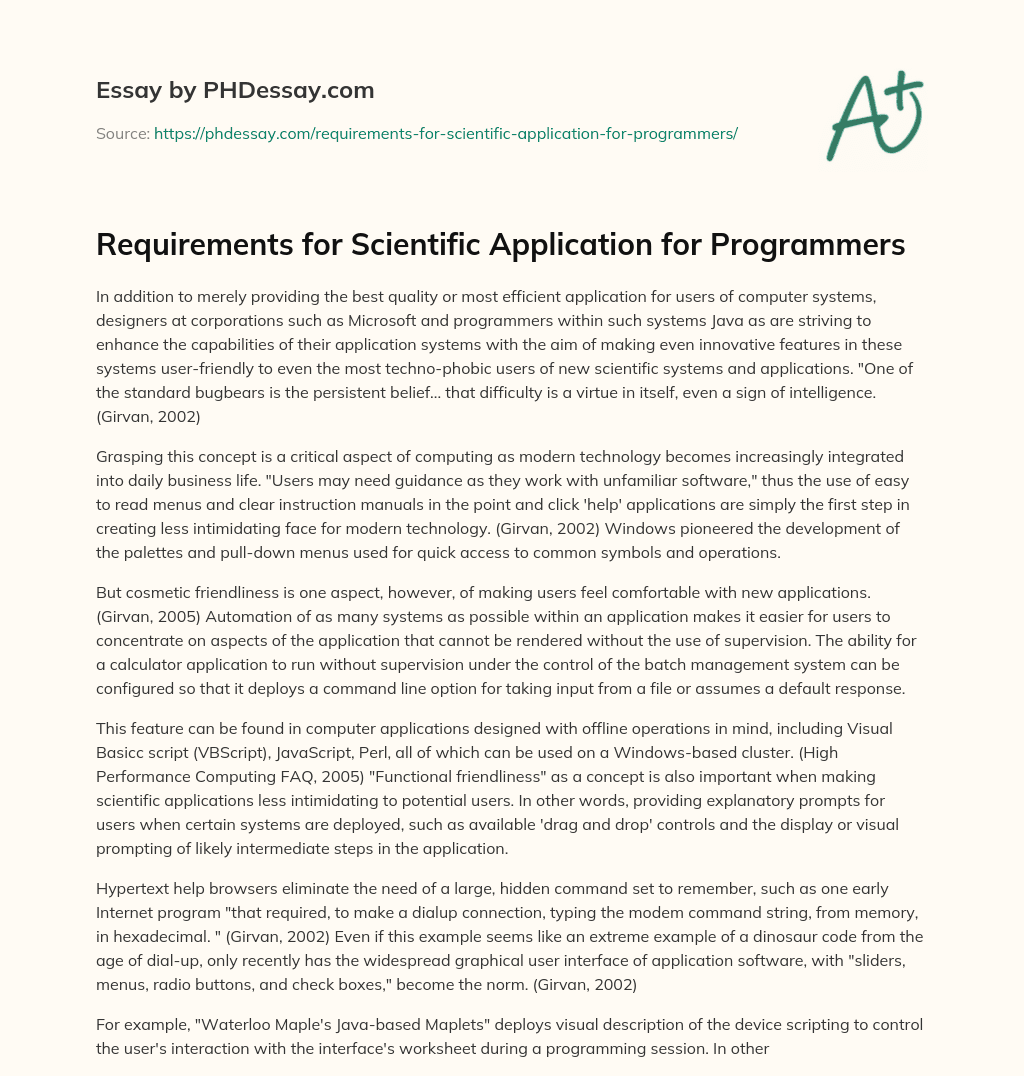 Requirements for Scientific Application for Programmers essay