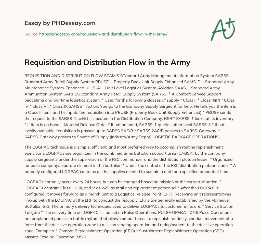 Requisition and Distribution Flow in the Army essay