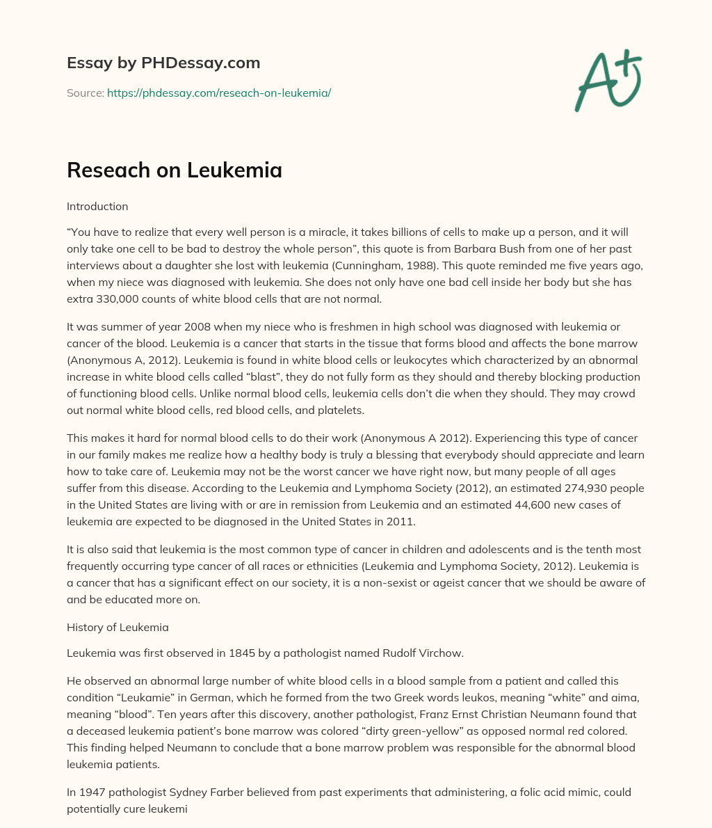 Reseach on Leukemia essay