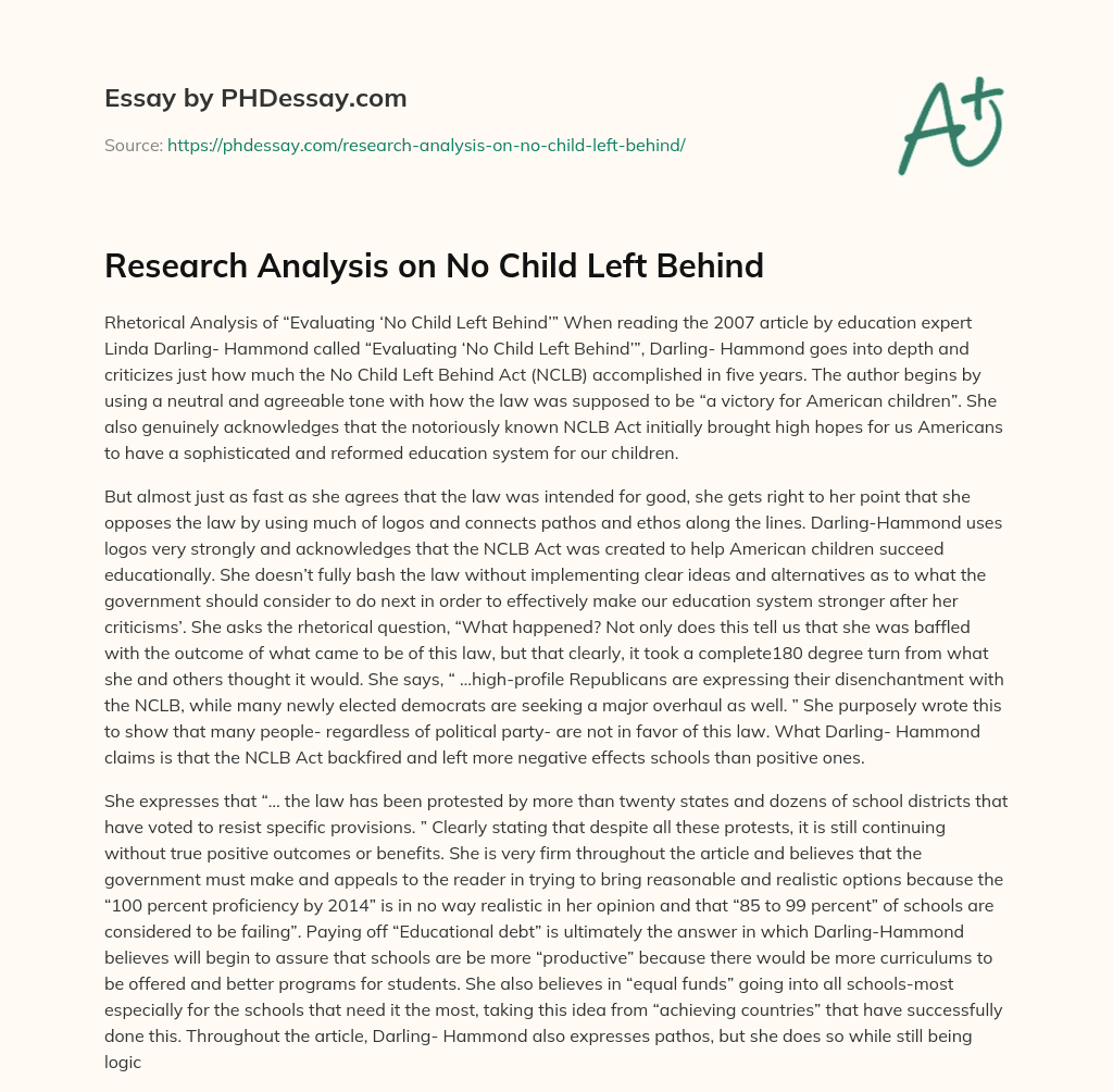 Research Analysis on No Child Left Behind essay