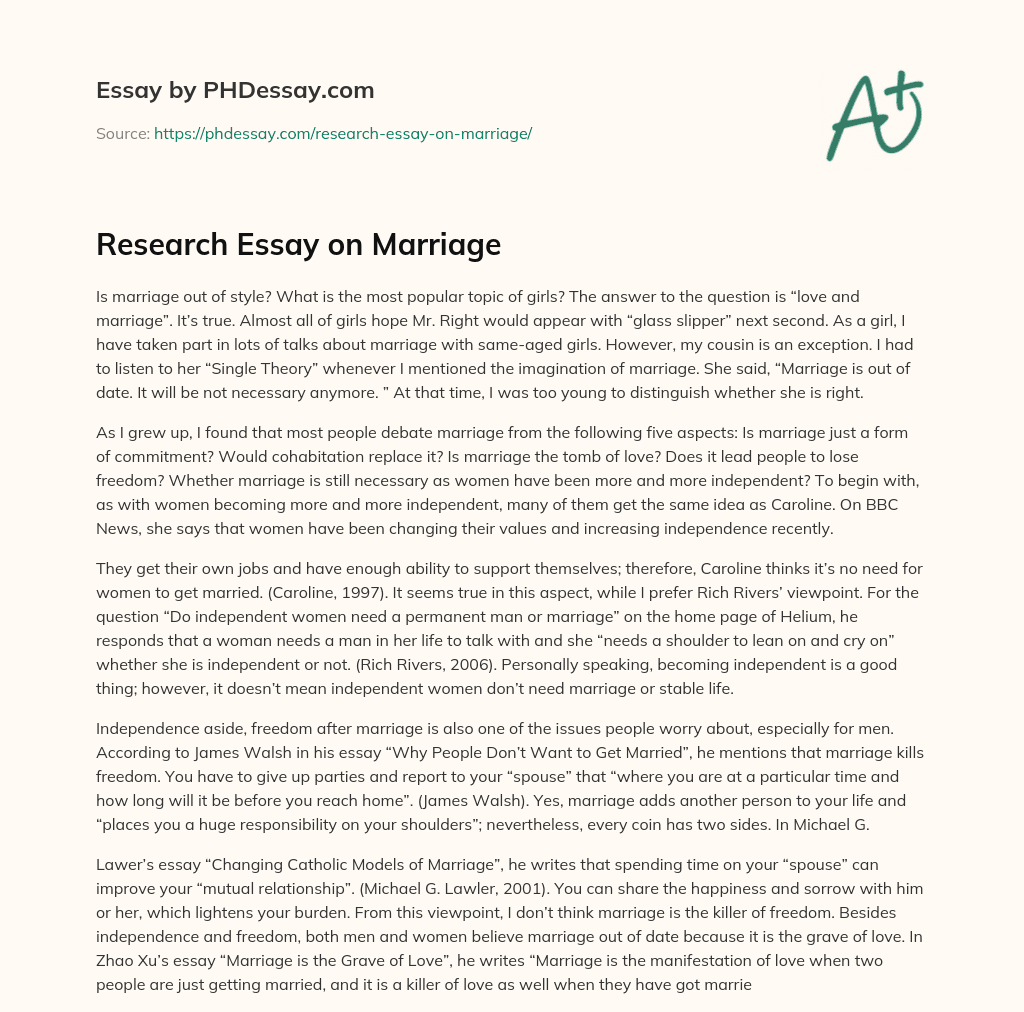 Research Essay on Marriage: Is Marriage Out of Style? essay