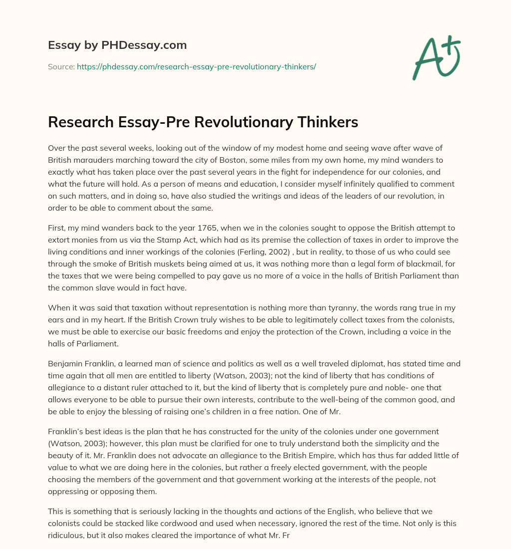 Research Essay-Pre Revolutionary Thinkers essay