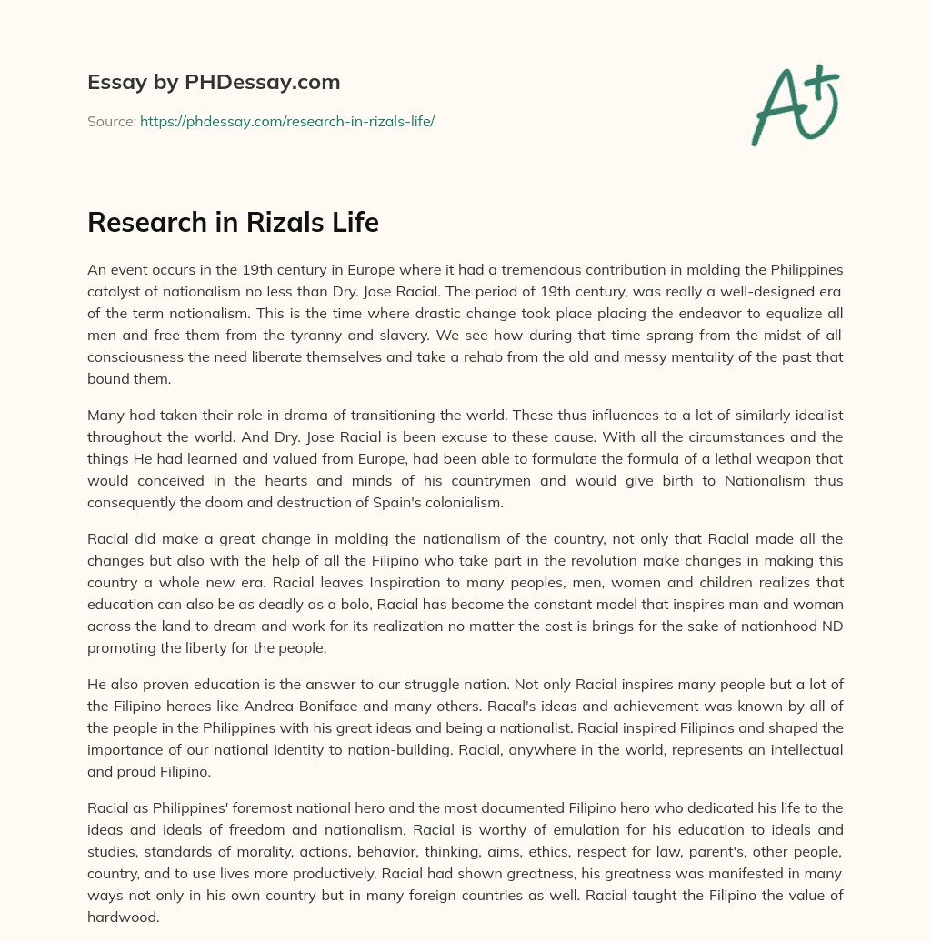 Research in Rizals Life essay