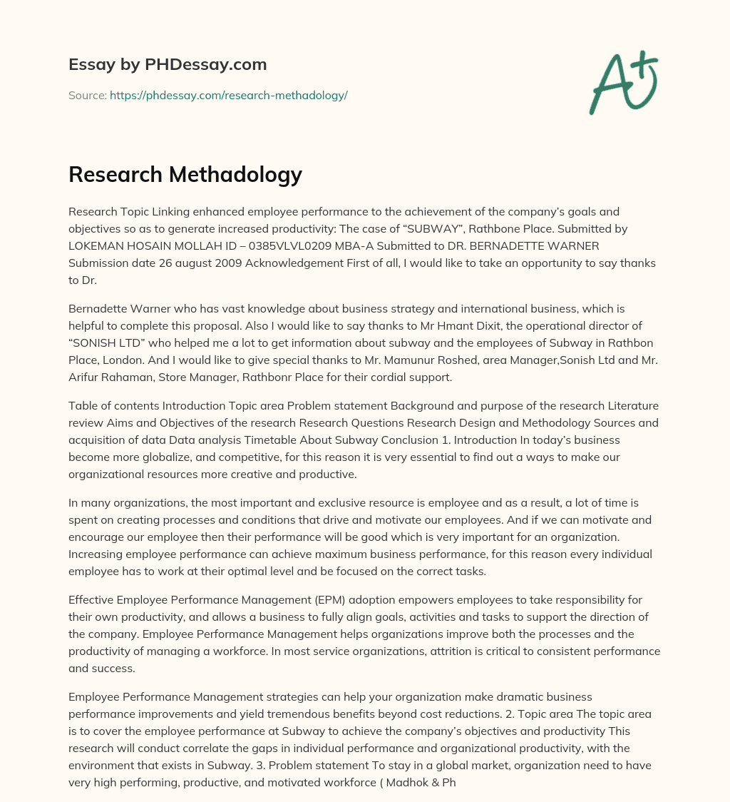 Research Methadology essay